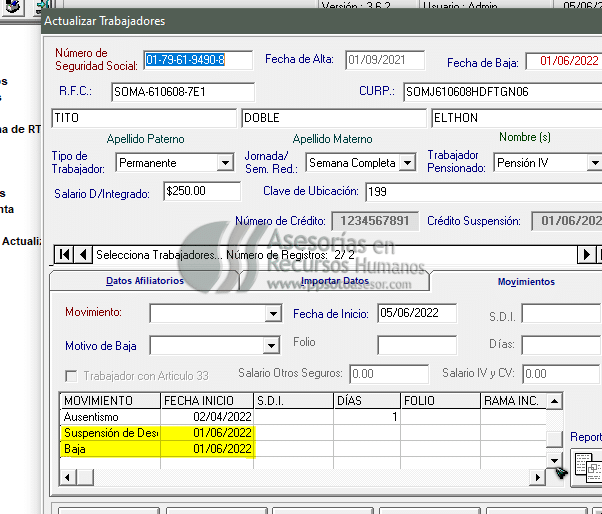 Actualización de trabajadores 