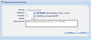 Agregar excepción de nómina