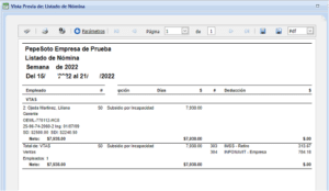 Vista previa:Listado de nómina