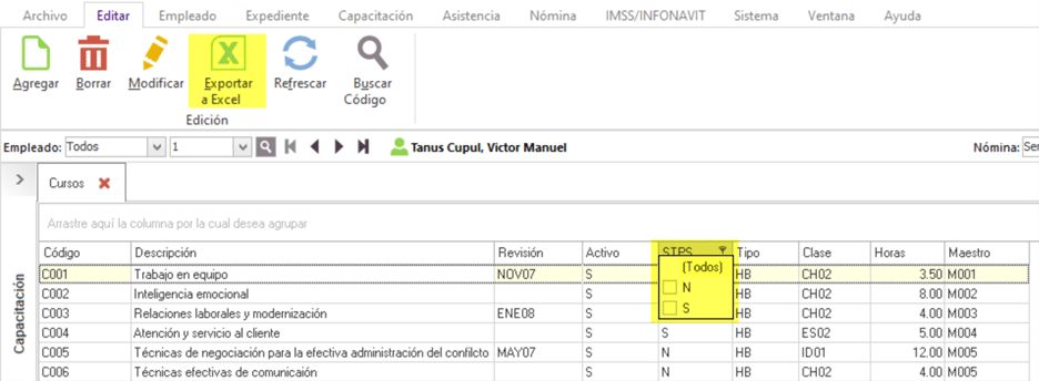 exportar el catálogo a Excel