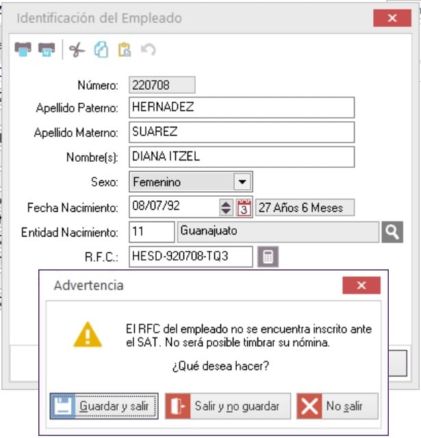 corrección de los datos de identificación