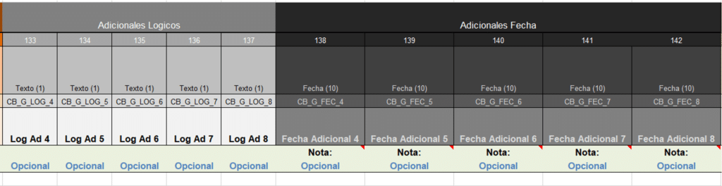 Ejemplo de estructura del formato para el proceso completo de Alta: Datos adicionales del empleado fechas y lógicos.