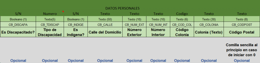 Ejemplo de estructura del formato para el proceso simplificado de Alta: Datos personales, segunda parte.