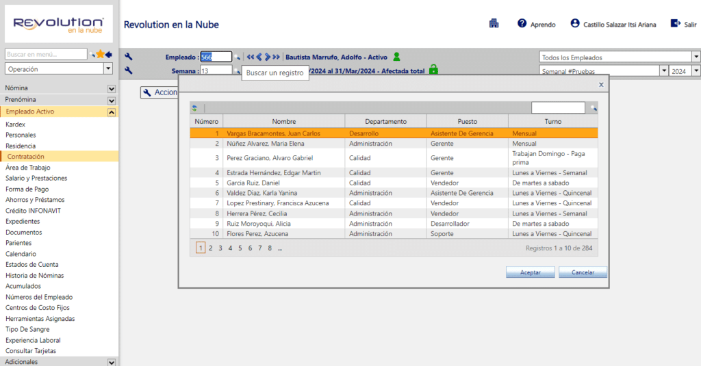 Ejemplo de Selecciona al Empleado