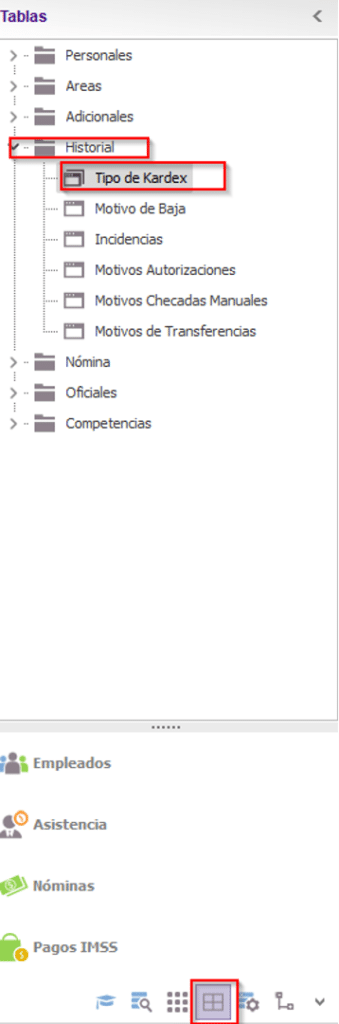 Tabla tipo de Kardex - Sistema TRESS