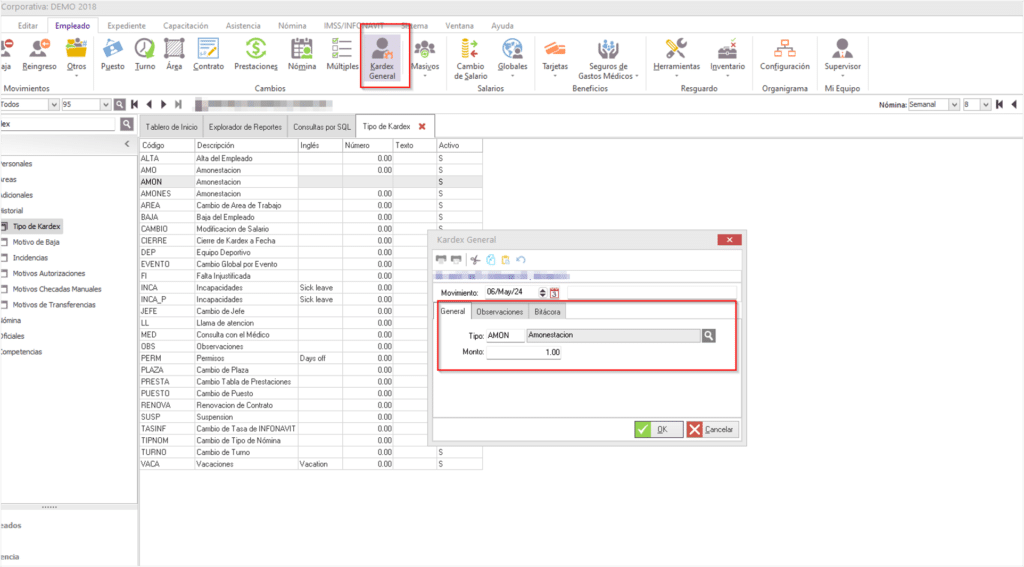 Ventana Kardex General - Sistema TRESS