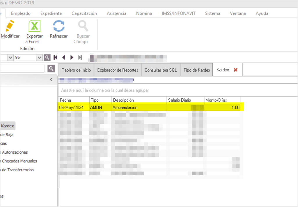 Registro de amonestación - Sistema TRESS